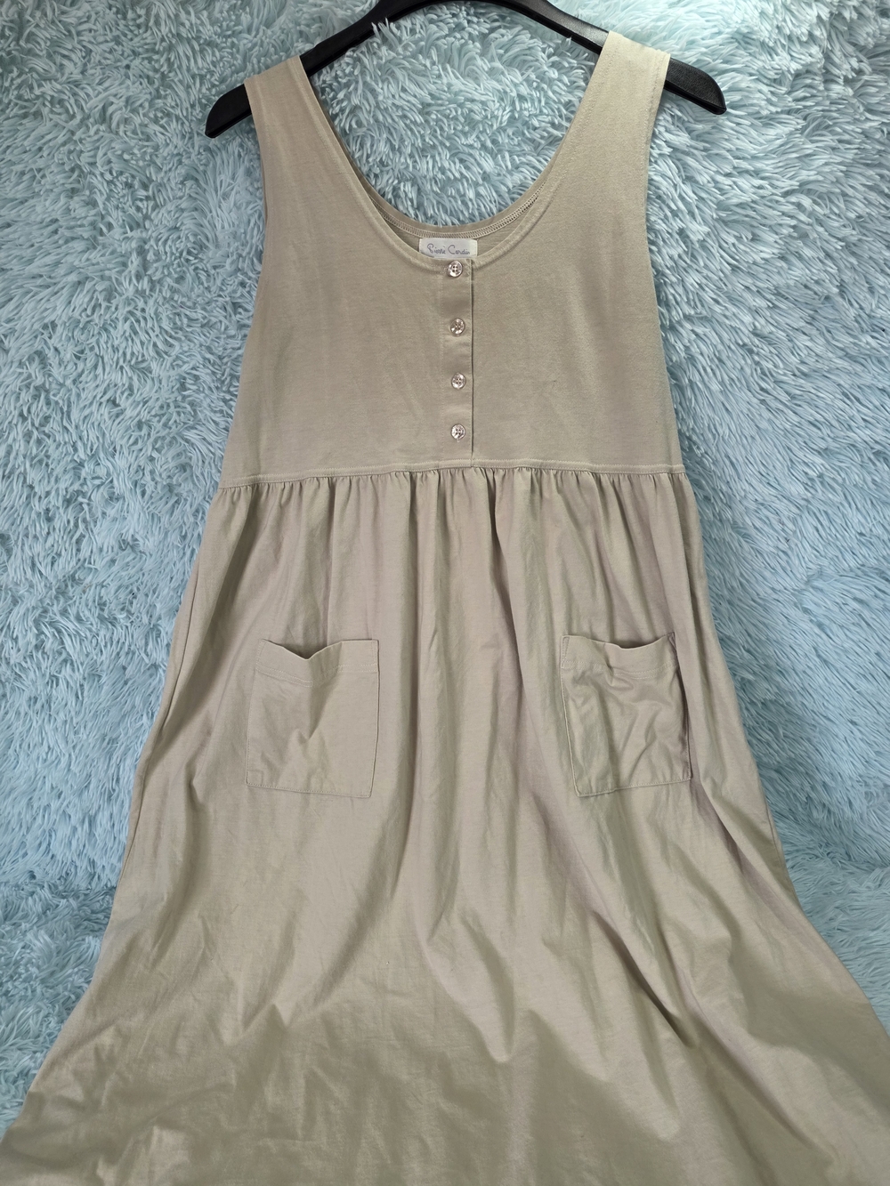 Pierre Cardin‎ Vintage Tan Cotton Sleeveless Maxi Dress with Pockets - Size L